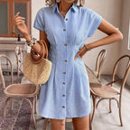 Blue Striped Button-Down Shirt Dress
