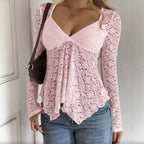 Floral Lace Long Sleeve V-Neck Peplum Top