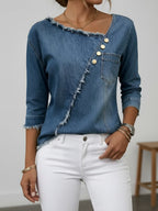 Asymmetric Frayed Denim Top