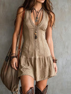 Women's Sleeveless U-neck Button Embellishments Dress