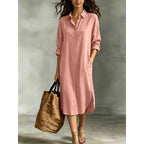 Oversized Linen‑Blend Shirt Midi Dress