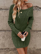 Women Cable-Knit Long Sleeve Crew Neck Mini Dress