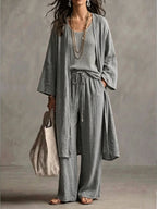Neutral Beige Linen-Blend Two-Piece Lounge Set