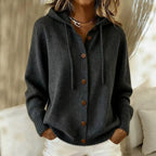 Button Front Hooded Knit Cardigan With Pockets