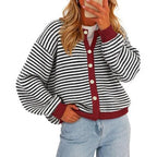 Striped Knit Button Cardigan