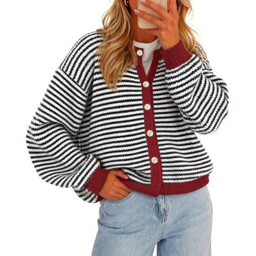 Striped Knit Button Cardigan