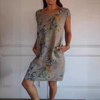 Women'S Botanical Print Cap‑Sleeve Midi Dress