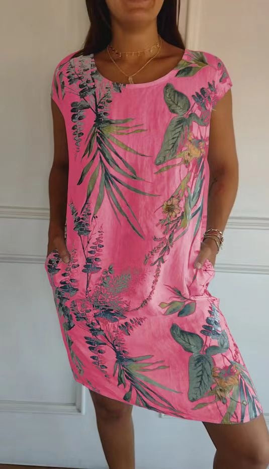 Women'S Botanical Print Cap‑Sleeve Midi Dress