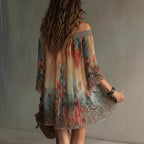 Fairy Off-Shoulder Floral Leopard Print Skirt