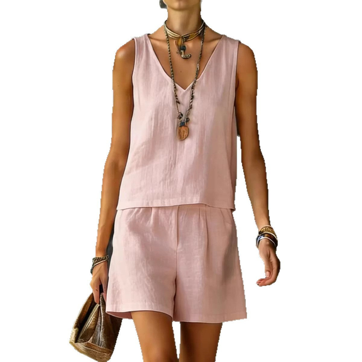 Casual V-Neck Sleeveless Top & Shorts Set