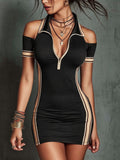 Cold Shoulder Half-Zip Polo Bodycon Mini Dress