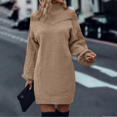 Cold-Shoulder Turtleneck Sweater Dress