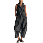 Sleeveless Linen Utility Jumpsuit Loose Cropped Wide Leg Cargo Jumpsuit