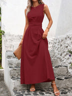 Sleeveless Wrap‑Tie Waist Maxi Dress