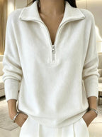 Half-Zip Ribbed Knit Collared Sweater