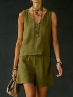 Casual V-Neck Sleeveless Top & Shorts Set