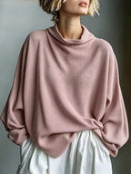Waffle-Knit Oversized Cowl Neck Top