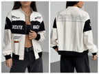 Women Color Block Racing Jacket Zip Up Letter Print Bomber Jacket Y2K Streetwear