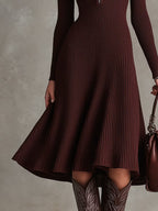 Half‑Zip Ribbed Knit Fit‑and‑Flare Midi Sweater Dress