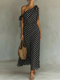Women's Polka Dot One-Shoulder Maxi Dress