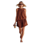 Crinkled Casual Two Piece Short Set
