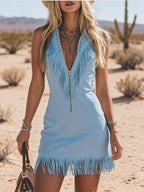 Western Fringe Mini Dress Bohemian Cowgirl Chic, Bold & Unapologetic