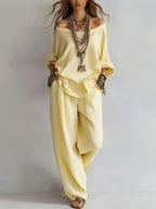 Women'S One-Shoulder Loose Top Wide-Leg Pants Cross-Border Two-Piece Set