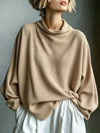 Waffle-Knit Oversized Cowl Neck Top