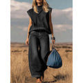 High Waist Wide Leg Jeans Two-Piece Set