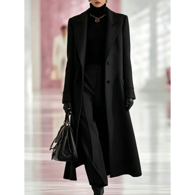 Elegant Oversized Notched Collar Maxi Wool Coat