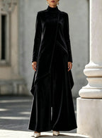 Velvet Asymmetrical Turtleneck Two-Piece Set