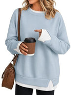 Women’s Oversized Contrast Rib Cuff Layered Look Pullover