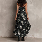 Black Floral High-Low Maxi Dress