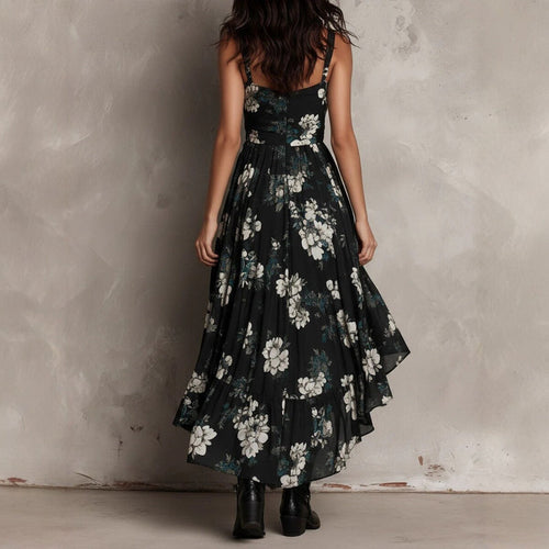 Black Floral High-Low Maxi Dress