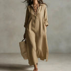 Lazy Style Solid Color Lapel Casual Long-Sleeved Shirt Dress