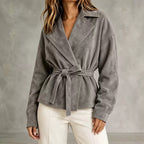 Women's Faux Suede Wrap Jacket with Self-Tie Belt