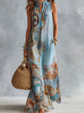 Vintage Baroque Print Sleeveless Maxi Shirt Dress