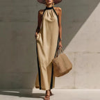 Halter Neck Contrast Trim Maxi Dress