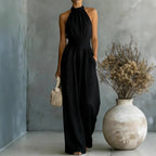 Halter Neck Linen-Blend Wide Leg Jumpsuit