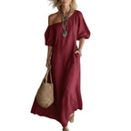 Effortless Off-Shoulder Linen-Blend Maxi Dress