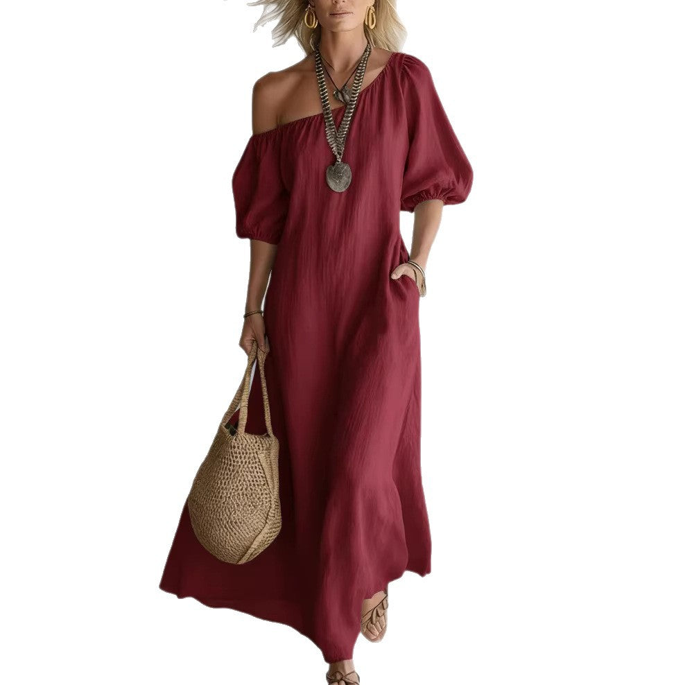 Effortless Off-Shoulder Linen-Blend Maxi Dress