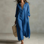 Lazy Style Solid Color Lapel Casual Long-Sleeved Shirt Dress