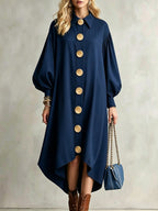 Balloon Sleeve Shirt Dress with Asymmetrical Hem