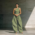 Sleeveless Slanted Shoulder Waist Jumpsuit