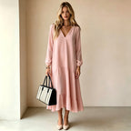 V‑Neck Long‑Sleeve Tiered Ruffle‑Hem Midi Dress