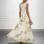 Vintage Lily Floral Color Block Maxi Gown