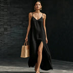 Spaghetti Strap V-Neck High Side Slit Loose Shift Vacation Dress