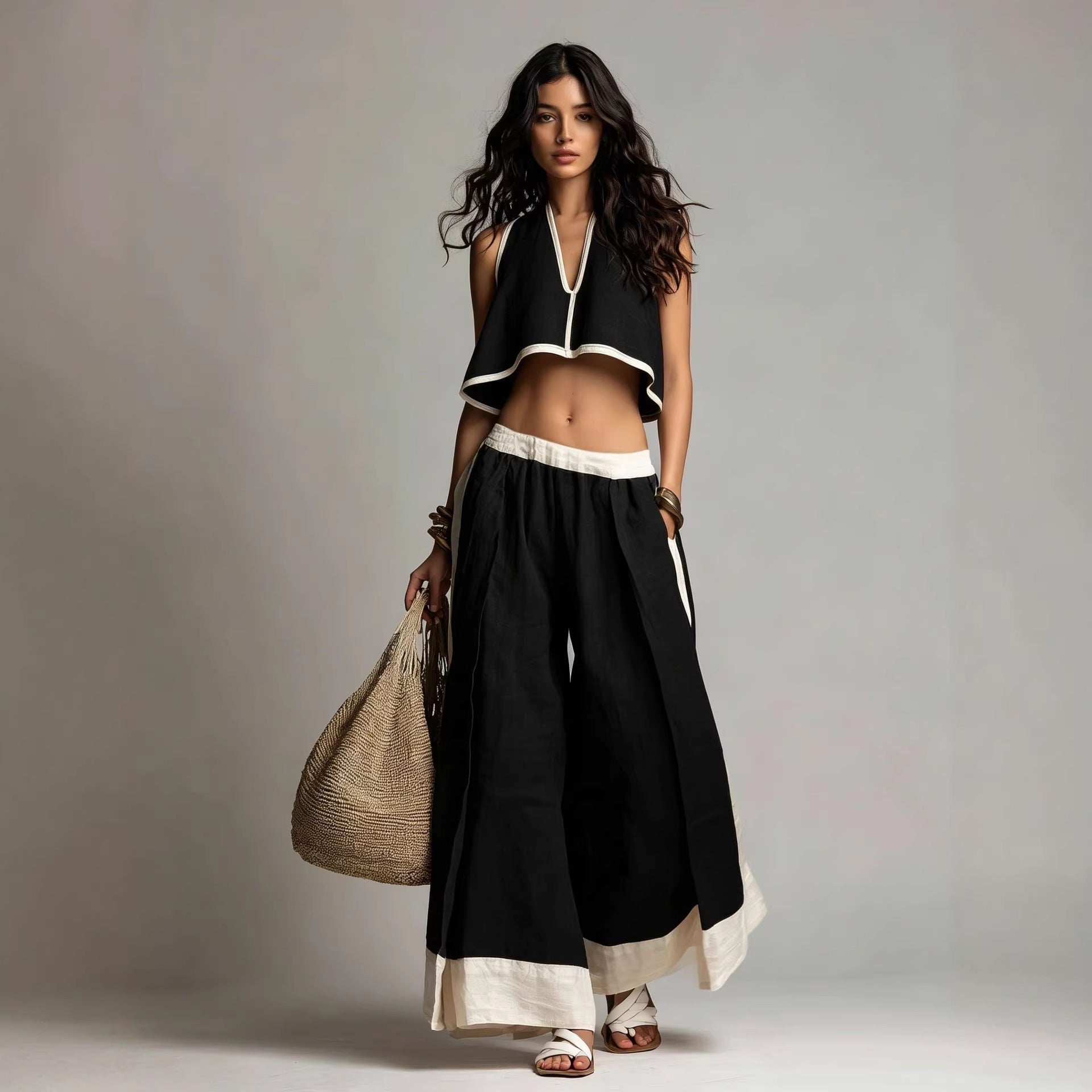 Sleeveless V-Neck Two-Piece Set – Solid Color Lounge & Casual Outfit