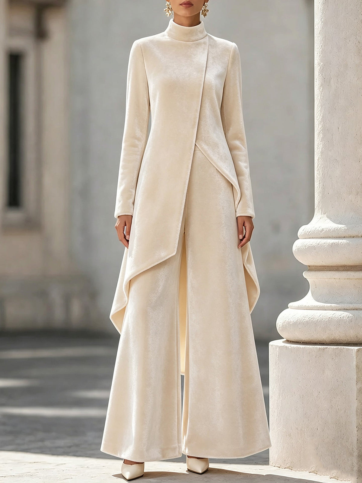 Velvet Asymmetrical Turtleneck Two-Piece Set