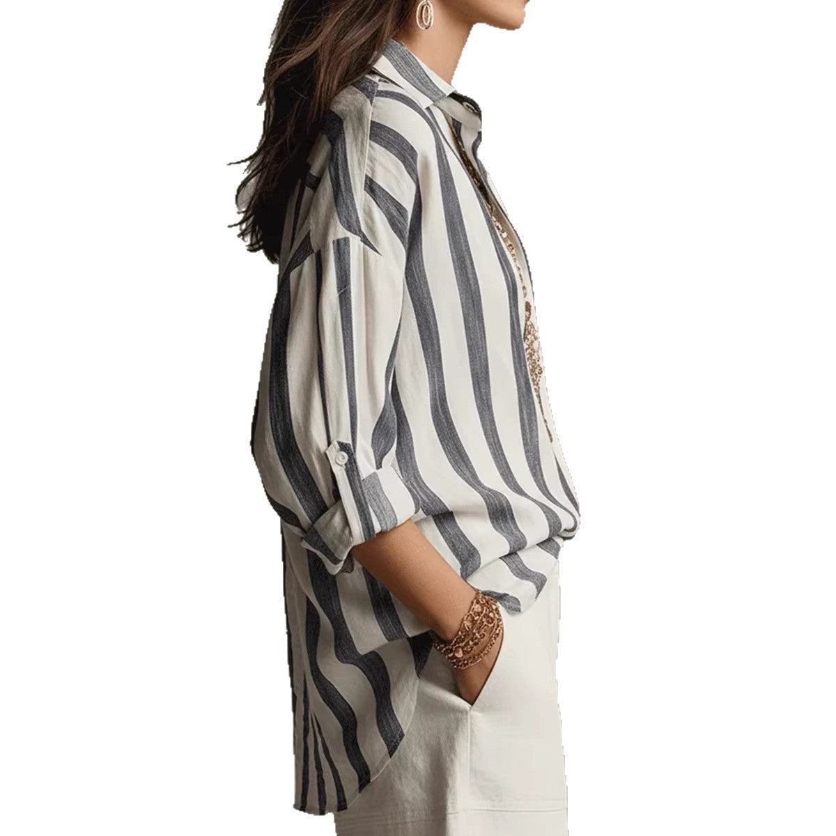 Oversized Striped Button-Down Shirt